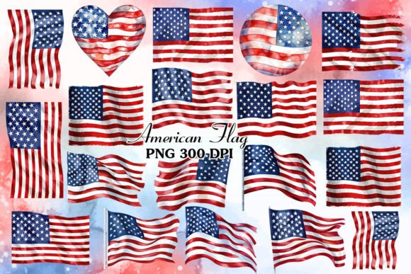 American Flag Watercolor Clipart Bundle: Illustrations Review