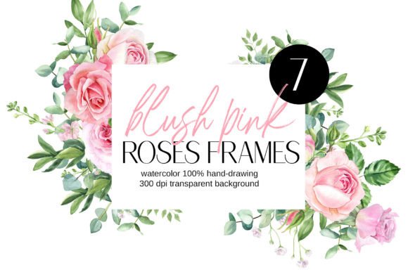 Blush Pink Watercolor Roses Frames: Editorial Illustrations