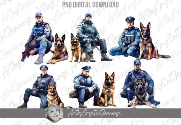 Cop Watercolor Police K9 PNG: Editorial Illustrations