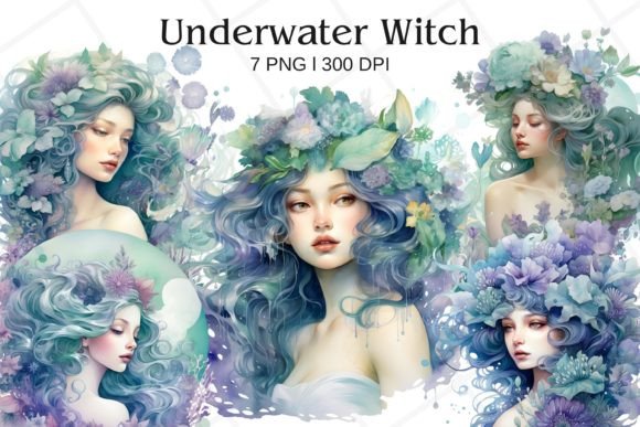 h1Underwater Witch Watercolor Illustrations for Digital Sellers/h1