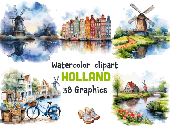 Netherlands Watercolor Clipart Dutch: Illustrations for Authentic Local Branding