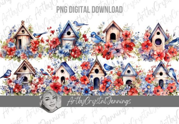 Patriotic American Watercolor Birdhouse: A Vibrant Illustration for Lifestyle & Seasonal Blog Content