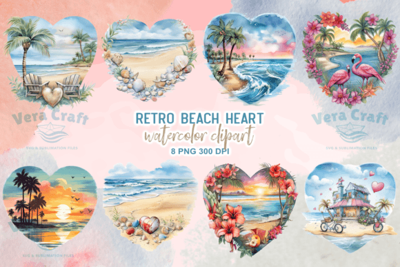 Retro Beach Heart Watercolor Clipart Review for Real Embroidery Projects