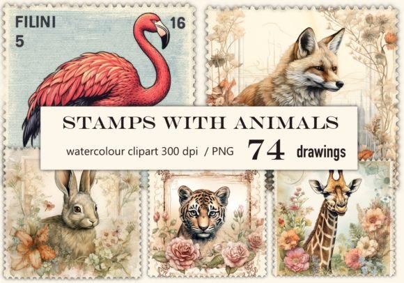 Stamps with Animals Watercolor Clipart for Crafters & Handmade Sellers