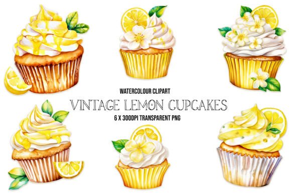 Vintage-Inspired Lemon Cupcake Illustrations for Crafters & Etsy Sellers