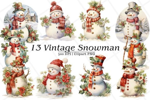 Vintage Snowman Watercolor Clipart for Cozy Crafts & Etsy Magic