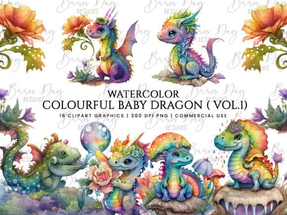 Watercolor Baby Dragon Illustrations for Digital Products