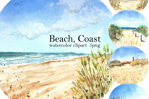 Watercolor Beach & Coast Illustrations for Digital Sellers