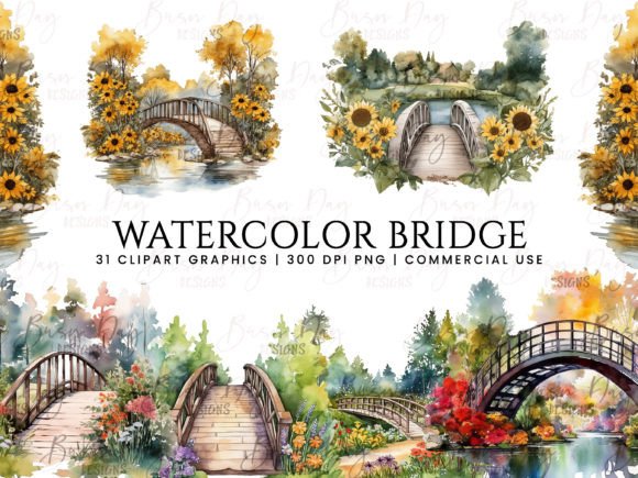 Watercolor Bridge Clipart Bundle: Illustrations That Elevate Brand Storytelling