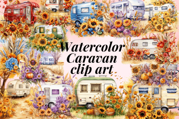 Watercolor Caravan Clipart Collection: A Fresh Illustration Set for Bloggers and Digital Publishers