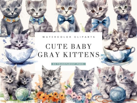 Watercolor Cute Baby Kittens Clipart for Lifestyle Blogs and Editorial Design