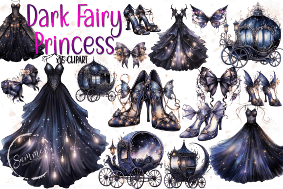 Watercolor Dark Fairy Princess Clipart for Crafting Magic