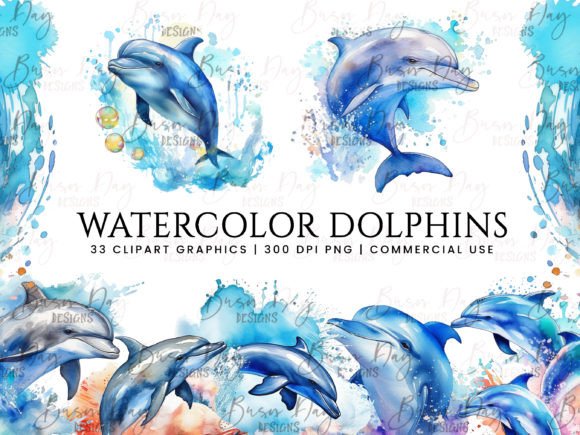 Watercolor Dolphins Clipart Bundle Review for Real Embroidery Use