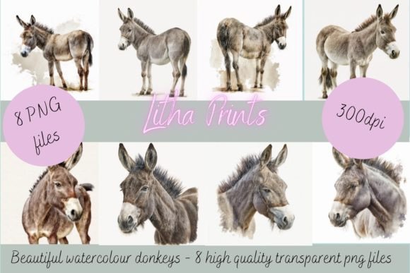 Watercolor Donkeys Illustrations for Branding