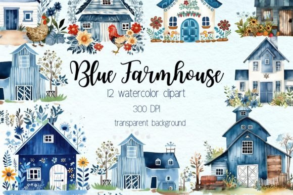 Watercolor Farmhouse Sublimation Clipart Illustrations