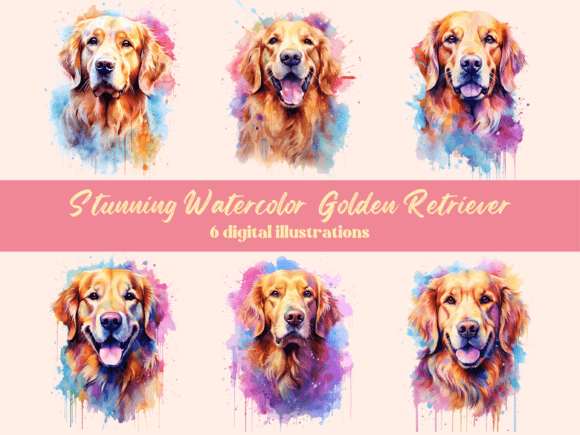 Watercolor Golden Retriever Illustrations for Branding