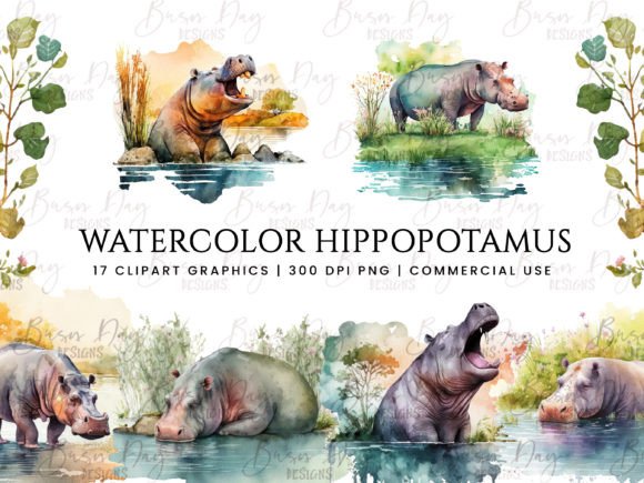 Watercolor Hippopotamus Clipart Bundle: Illustrations Review