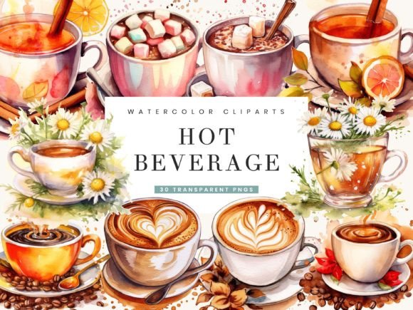 Watercolor Hot Beverage Clipart Bundle for Creative Sellers