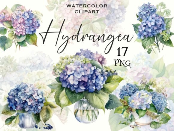 Watercolor Hydrangea Bouquet Clipart Illustrations