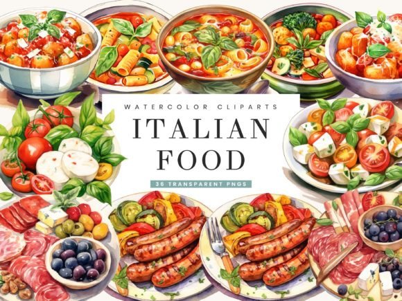 Watercolor Italian Food Clipart Bundle: Illustrations That Bring Warmth to Local Branding