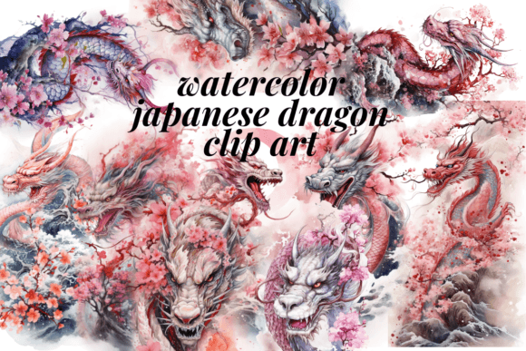 Watercolor Japanese Dragon Clipart: Illustrations That Elevate Editorial and Web Design