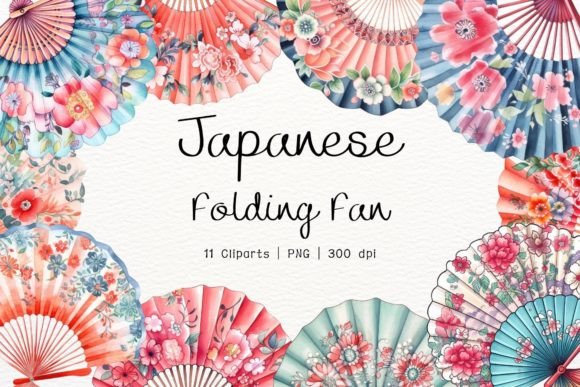 Watercolor Japanese Fan Clipart in Illustrations