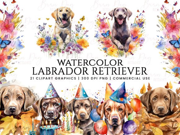 Watercolor Labrador Retriever Clipart 2 for Illustrations