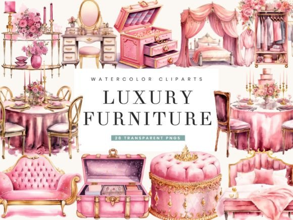 Watercolor Luxury Furniture Clipart for Crafters & Etsy Sellers