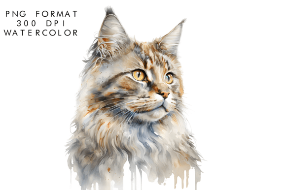 Watercolor Maine Coon Cat Illustrations for Creative Sellers