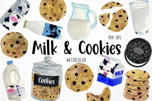 Watercolor Milk and Cookies Illustrations for Crafters