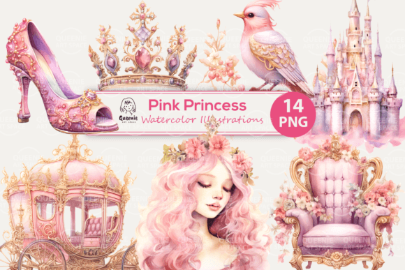 Watercolor Pastel Pink Princess Clipart for Crafting & Handmade Business