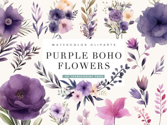 Watercolor Purple Boho Flowers Clipart: A Designer’s Real-Use Review for Branding and Creative Projects