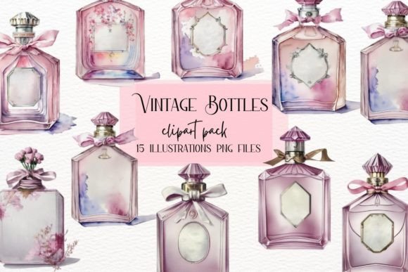 Watercolor Vintage Perfume Bottles: Elegant Illustrations for Nostalgic Branding