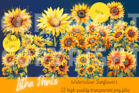 Watercolour Sunflowers Illustrations for Digital Sellers